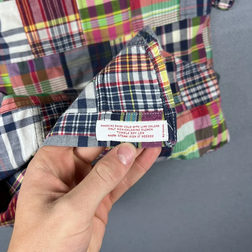 Brooks Brothers Mens S Patchwork Madras Plaid Short Sleeve Shirt Traditional